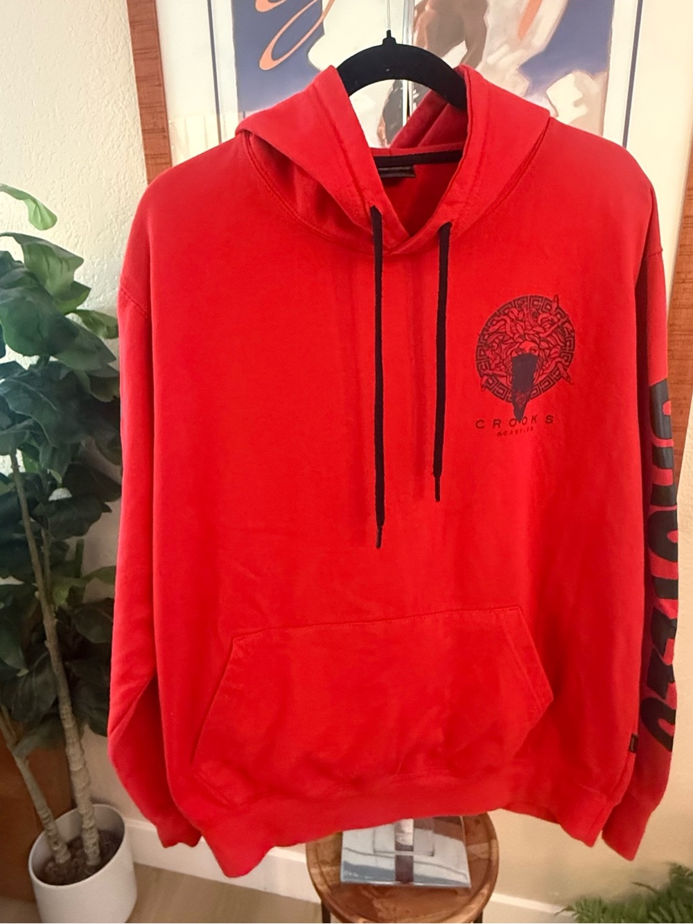 Crooks & Castles Red Hoodie with Black Medusa logo